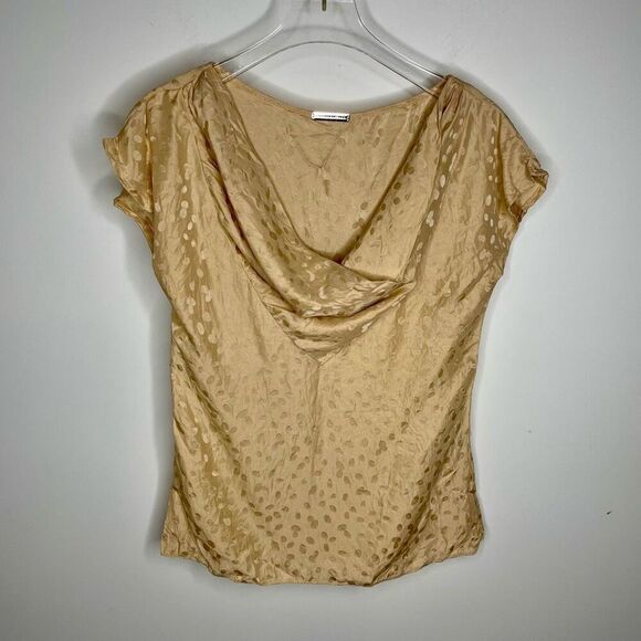 Loeffler Randall Silk Gold Tan Blouse Top Drape 0‎ Print - Picture 7 of 7